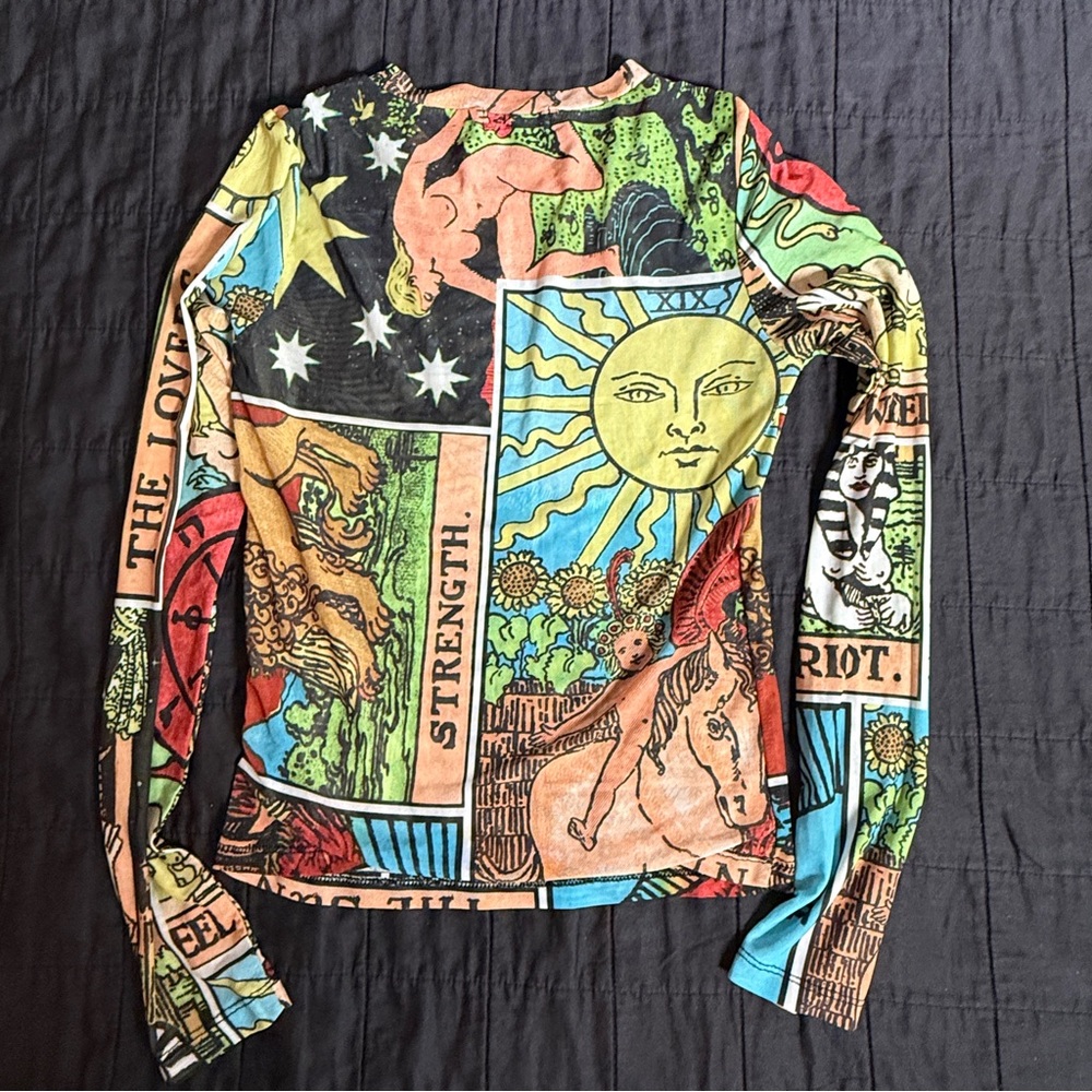 Horoscopez Dolls Kill Tarot Card Print Mesh Stretch Top Magic Multi New Age Y2K - Picture 3 of 4